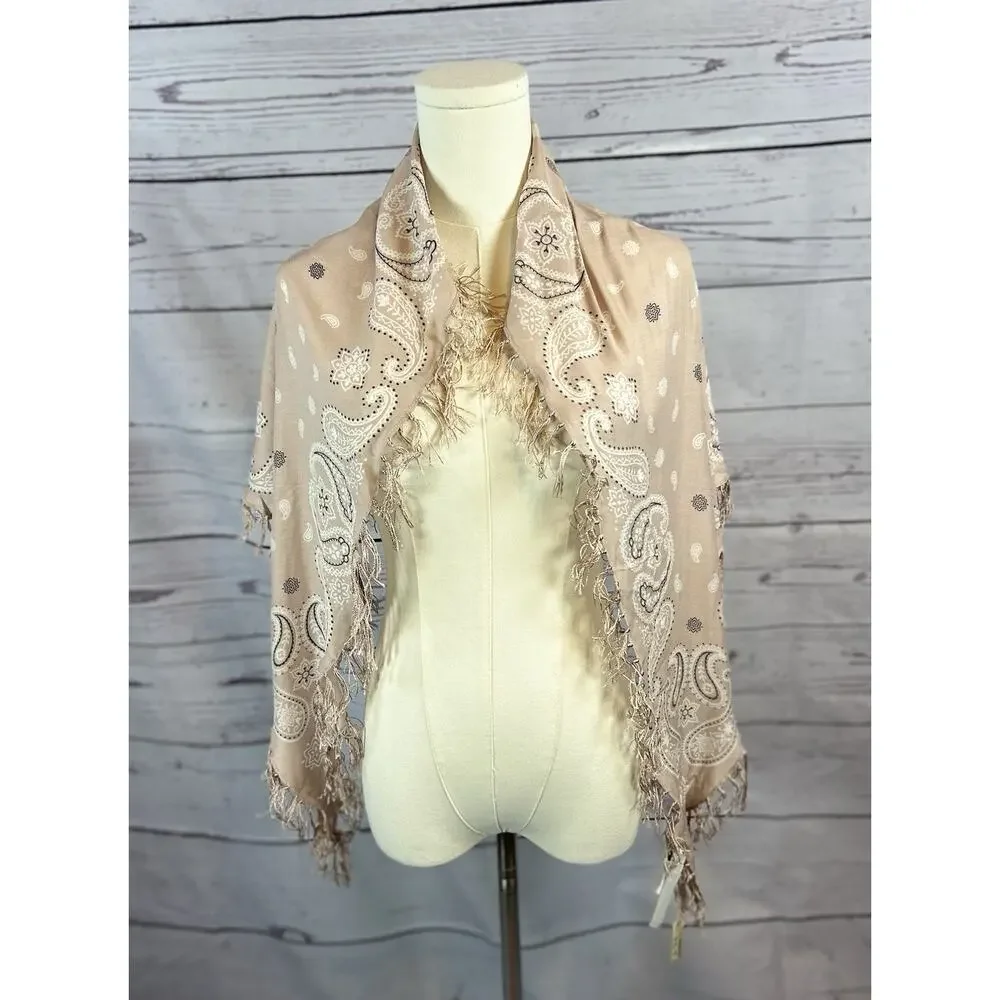 Madewell Mauve Paisley Bandana Fringe Scarf Shawl Silk Blend NWT Diamond Shape